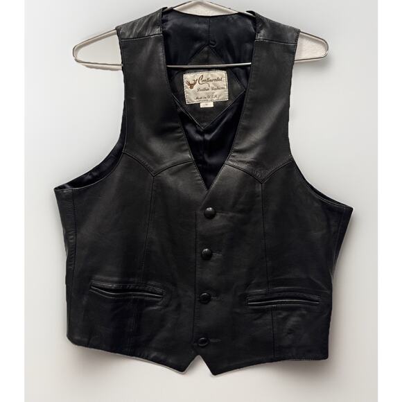 Vintage Continental Leather Fashions Black Vest Western Motorcycle USA Men's 40 - Picture 1 of 8